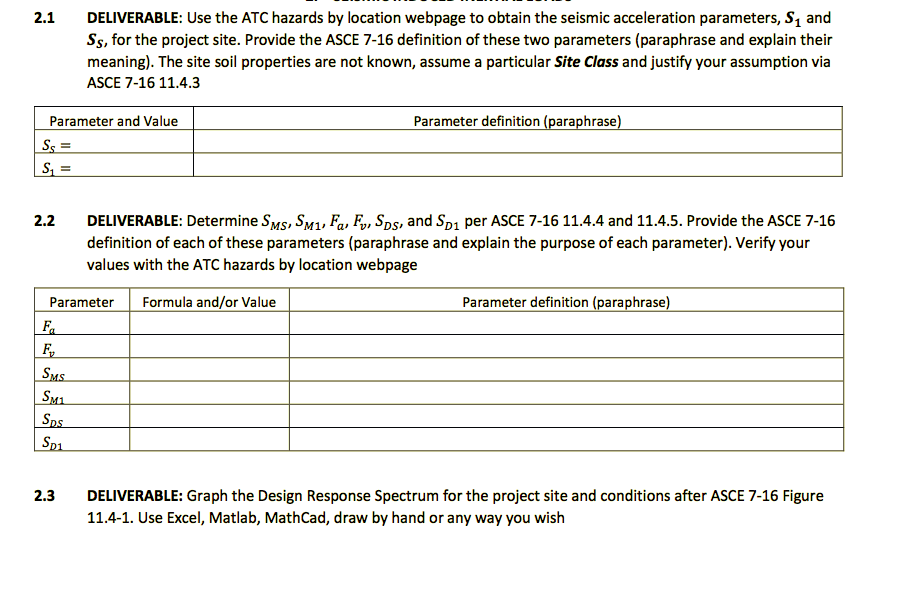 Deliverable Use The Atc Hazards By Location Webpage To Obtain The Seismic Acceleration Parameters S And Ss For The P 1