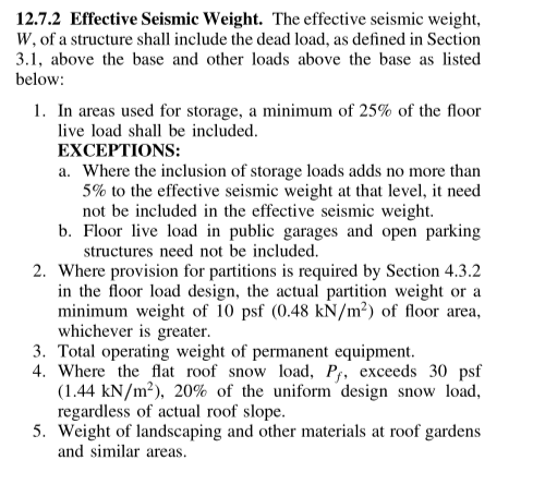 2 5 Deliverable Determine The Effective Seismic Weight I E The Mass Source Per Asce 7 16 12 7 2 And Your Results Fr 2