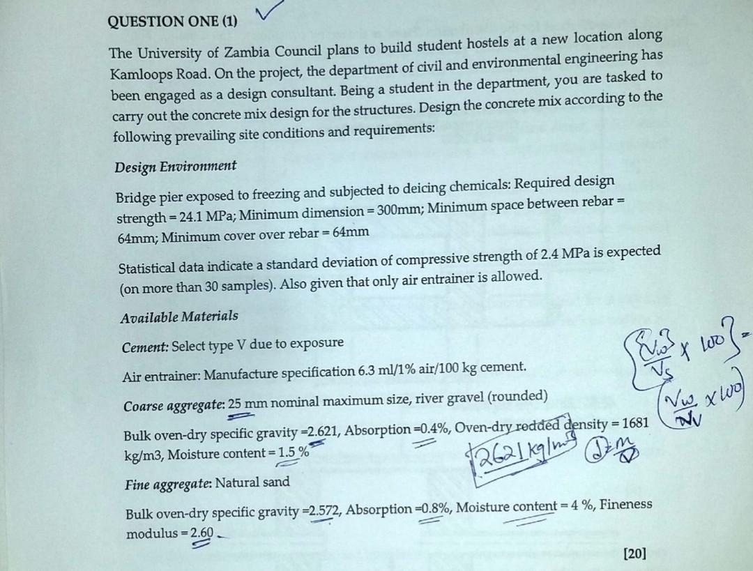 Question One 1 The University Of Zambia Council Plans To Build Student Hostels At A New Location Along Kamloops Road 1