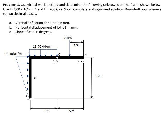 Problem 1 Use Virtual Work Method And Determine The Following Unknowns On The Frame Shown Below Use I 800 X 10 Mm A 1