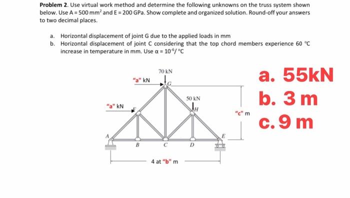 Problem 2 Use Virtual Work Method And Determine The Following Unknowns On The Truss System Shown Below Use A 500 Mm 1