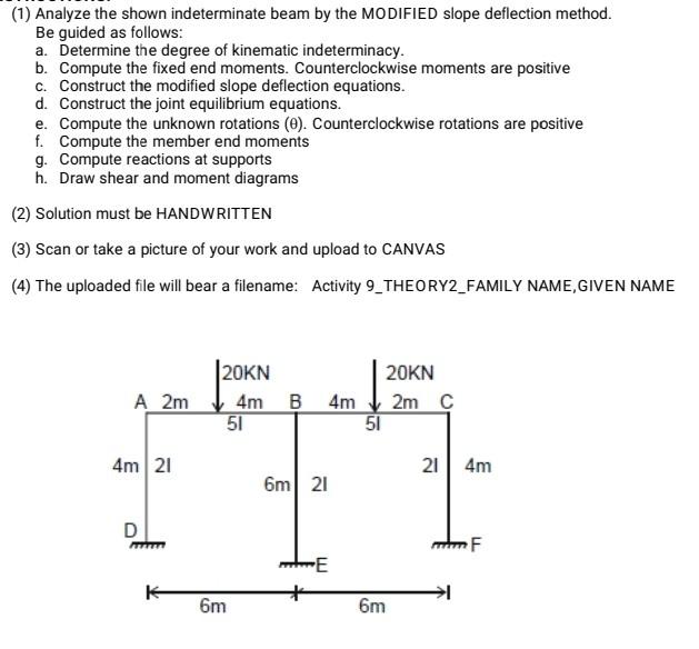 1 Analyze The Shown Indeterminate Beam By The Modified Slope Deflection Method Be Guided As Follows A Determine The 1