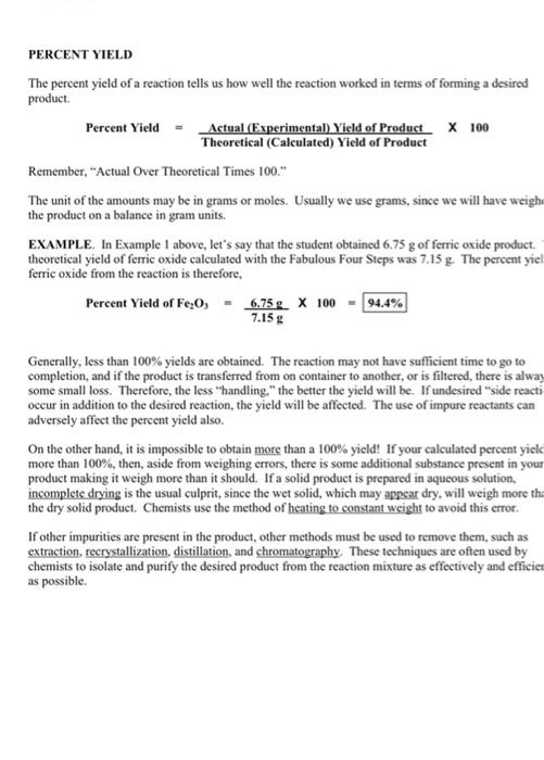 Experiment Determination Of Reaction Yield Introduction Stoichiometry Calculations Are About Calculating The Amounts O 4
