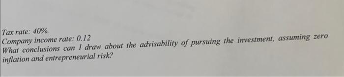 An Entrepreneurial Initiative Involves An Investment Of 100m And Is Characterized By The Following Indicators Duration 3