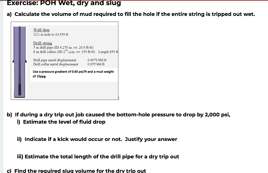 Exercise Poh Wet Dry And Slug A Calculate The Volume Of Mud Required To Fill The Hole If The Entire String Is Tripped 1