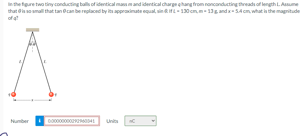 In The Figure Two Tiny Conducting Balls Of Identical Mass M And Identical Charge Q Hang From Nonconducting Threads Of Le 1