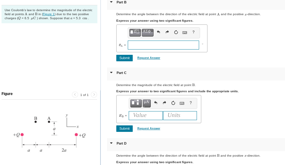 Use Coulomb S Law To Determine The Magnitude Of The Electric Field At Points A And B In Figure 1 Due To The Two Positi 1