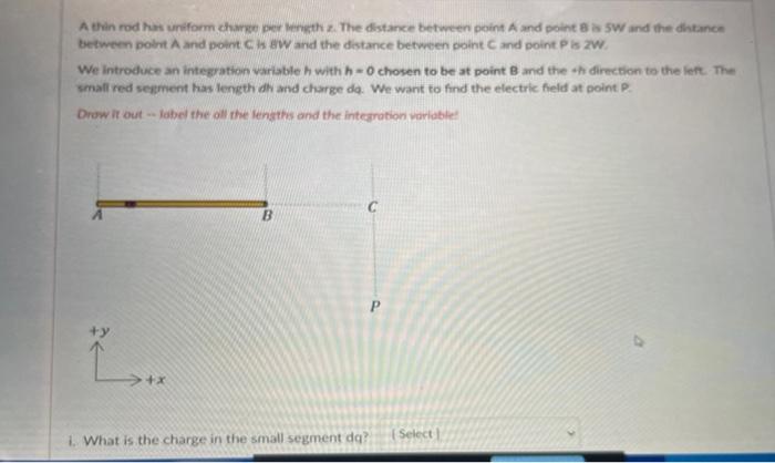 A Thin Rod Has Uniform Charge Per Tength Z The Distance Between Point A And Point 8 Is Sw And The Distance Between Poin 1