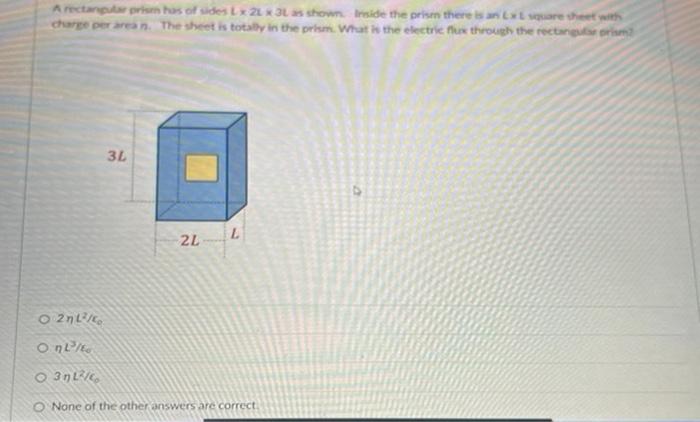 A Rectangular Prism Has Of Sides Lx 21 X 3l As Shown Inside The Prism There Is An Ext Square Theet With Charge Per Area 1