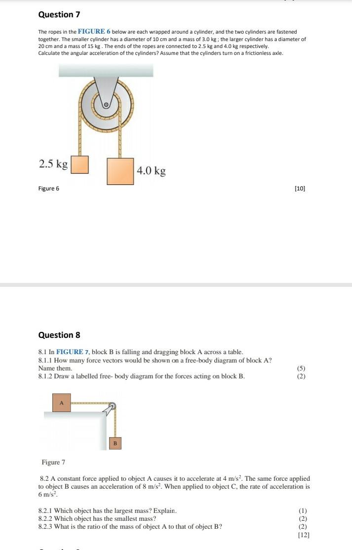 Question 7 The Ropes In The Figure 6 Below Are Each Wrapped Around A Cylinder And The Two Cylinders Are Fastened Togeth 1