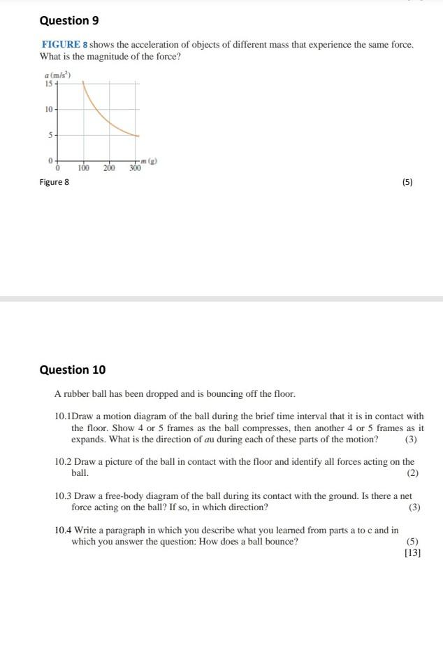 Question 9 Figure 8 Shows The Acceleration Of Objects Of Different Mass That Experience The Same Force What Is The Magn 1