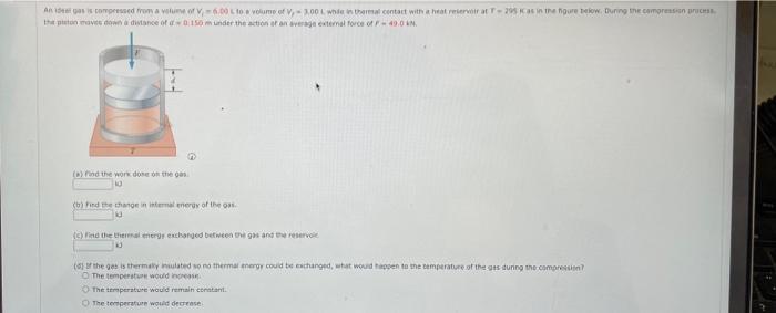 An Ideal Gas Is Compressed From A Volume Of V6 00 L To A Volume Of V 3 00 L While In Thermal Contact With A Heat Reserv 1