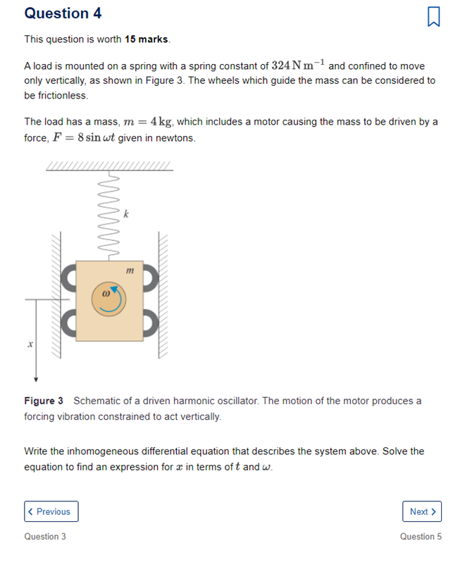 Question 4 This Question Is Worth 15 Marks A Load Is Mounted On A Spring With A Spring Constant Of 324 N M And Conf 1