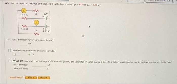 What Are The Expected Readings Of The Following In The Figure Below R 6 70 0 Av 5 90 V 10 0 N Ww Www 5 00 R Av R 4 1
