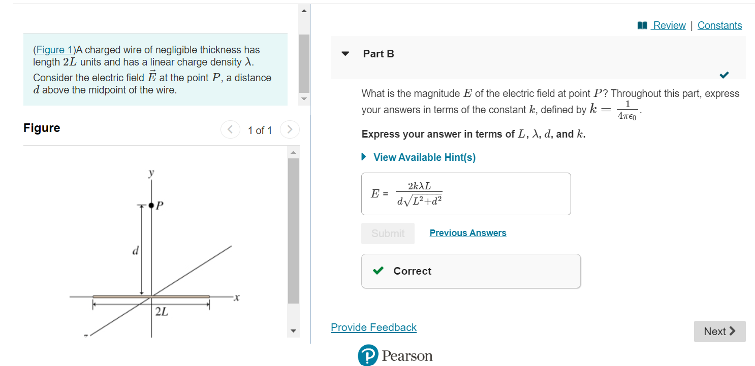 Figure 1 A Charged Wire Of Negligible Thickness Has Length 2l Units And Has A Linear Charge Density X Consider The Ele 1