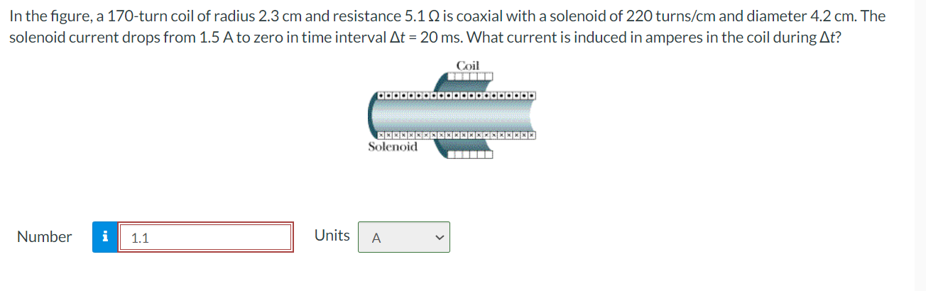 In The Figure A 170 Turn Coil Of Radius 2 3 Cm And Resistance 5 1 Is Coaxial With A Solenoid Of 220 Turns Cm And Diamet 1