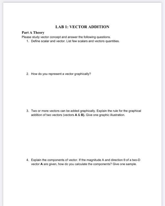 Lab 1 Vector Addition Part A Theory Please Study Vector Concept And Answer The Following Questions 1 Define Scalar An 1