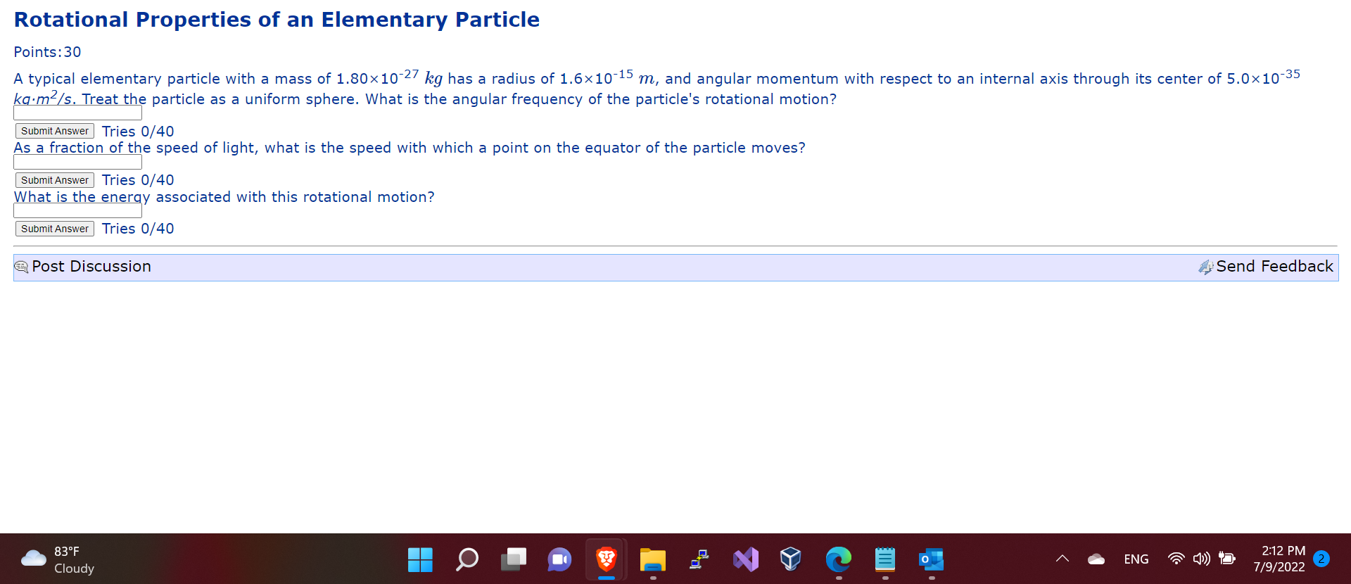 Rotational Properties Of An Elementary Particle Points 30 A Typical Elementary Particle With A Mass Of 1 80 10 27 Kg Ha 1