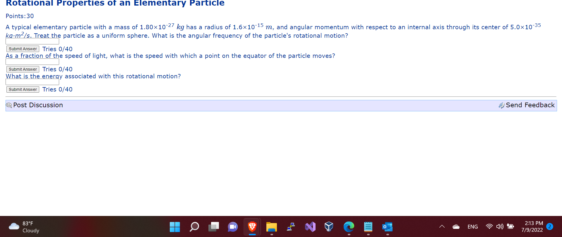 Rotational Properties Of An Elementary Particle Points 30 A Typical Elementary Particle With A Mass Of 1 80 10 27 Kg Ha 1