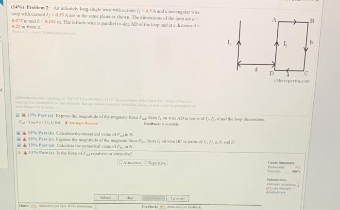 A Ment Status K Here For Ailed View Em Status Completed Partial 14 Problem 2 An Infinitely Long Single Wire With Cur 5