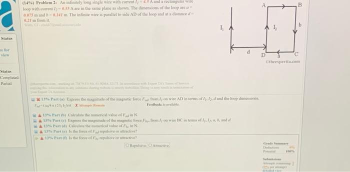 A Ment Status K Here For Ailed View Em Status Completed Partial 14 Problem 2 An Infinitely Long Single Wire With Cur 6