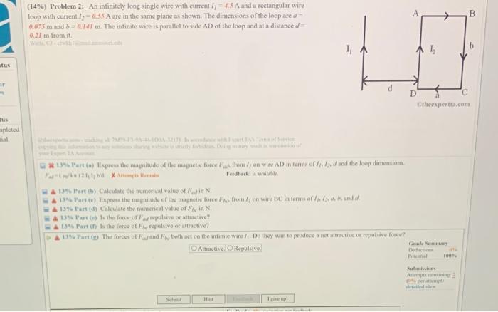A Ment Status K Here For Ailed View Em Status Completed Partial 14 Problem 2 An Infinitely Long Single Wire With Cur 7