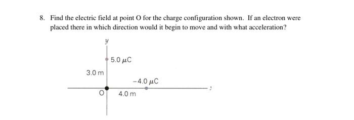 8 Find The Electric Field At Point O For The Charge Configuration Shown If An Electron Were Placed There In Which Dire 1