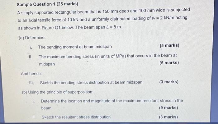 Sample Question 1 25 Marks A Simply Supported Rectangular Beam That Is 150 Mm Deep And 100 Mm Wide Is Subjected To An 1