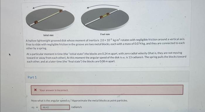 Initial State Final State A Hollow Lightweight Grooved Disk Whose Moment Of Inertia Is 2 0 X 103 Kg M Rotates With Negl 1
