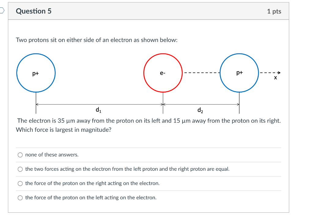Question 5 Two Protons Sit On Either Side Of An Electron As Shown Below P None Of These Answers P D D The Electron 1