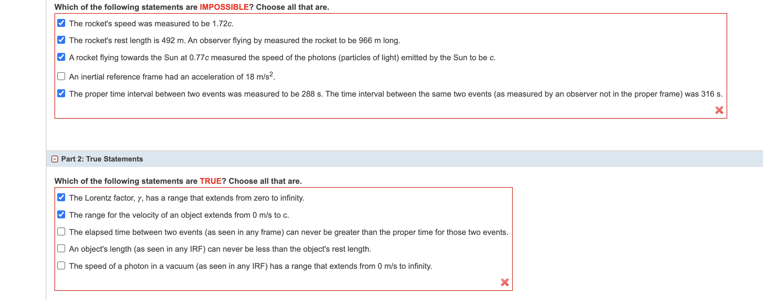 Which Of The Following Statements Are Impossible Choose All That Are The Rocket S Speed Was Measured To Be 1 72c The 1