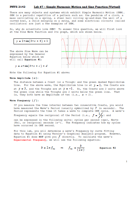 Phys 2142 Lab 7 Simple Harmonic Motion And Sine Function Virtual There Are Many Objects And Systems Which Exhibit S 1