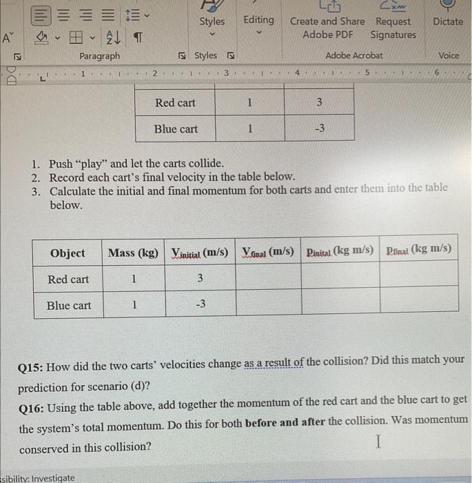 7 A 17 S Da L V Object Paragraph 1 Red Cart 2 Blue Cart Sibility Investigate E T I A 4 2 1 1 Styles Styles Y Y 1 1