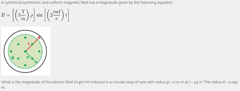 A Cylindrical Symmetric And Uniform Magnetic Field Has A Magnitude Given By The Following Equation B 2 Sin 1