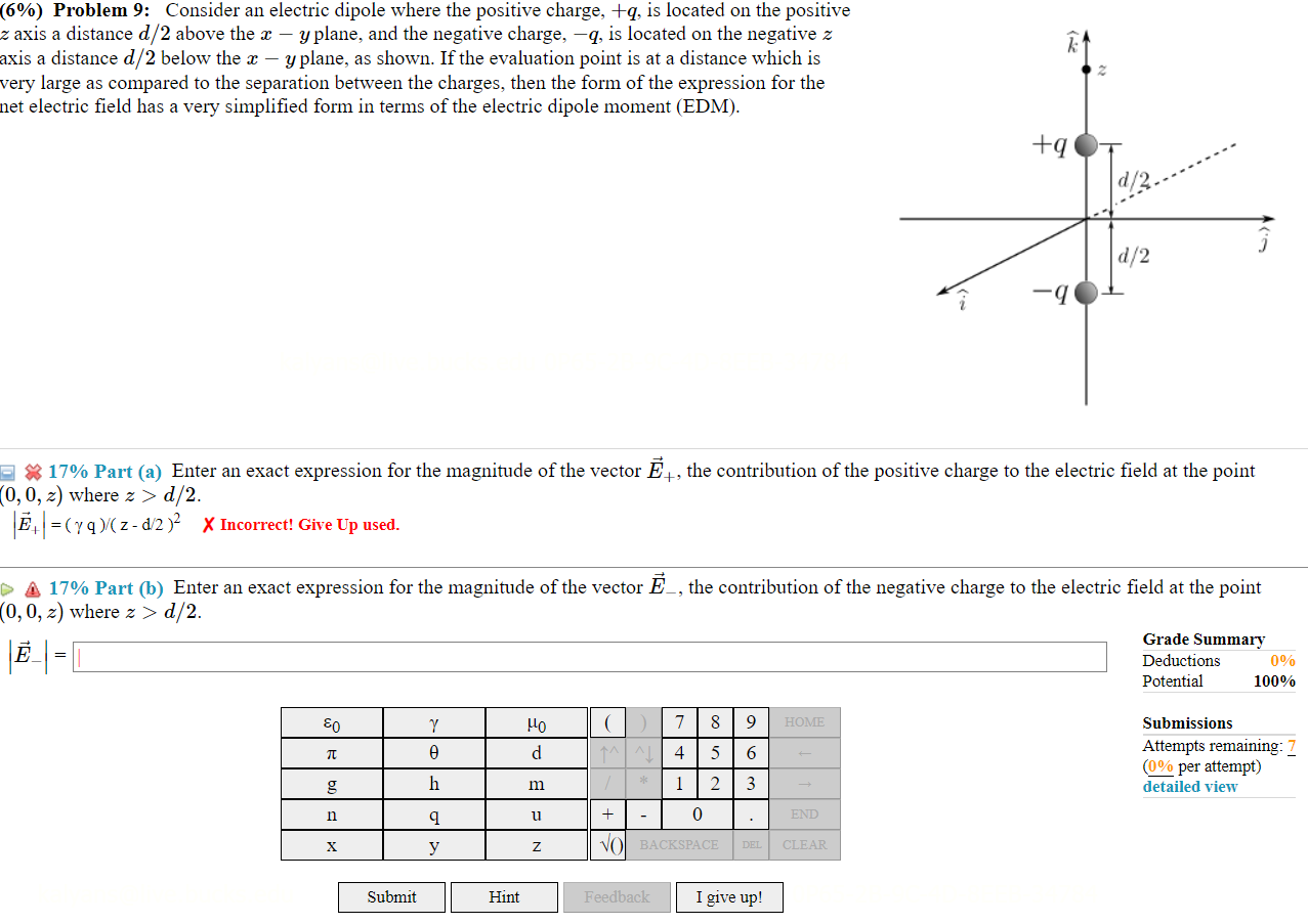 6 Problem 9 Consider An Electric Dipole Where The Positive Charge Q Is Located On The Positive Z Axis A Distance 1