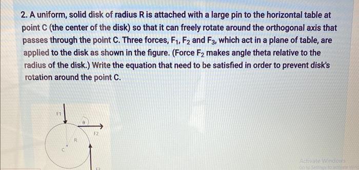 2 A Uniform Solid Disk Of Radius R Is Attached With A Large Pin To The Horizontal Table At Point C The Center Of The 1