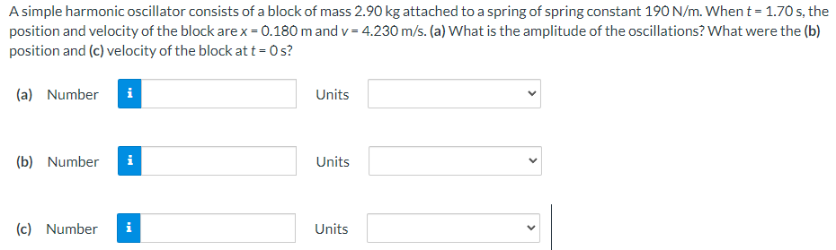 A Simple Harmonic Oscillator Consists Of A Block Of Mass 2 90 Kg Attached To A Spring Of Spring Constant 190 N M When T 1
