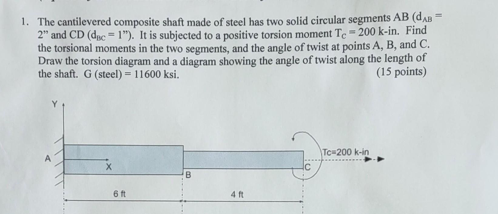 1 The Cantilevered Composite Shaft Made Of Steel Has Two Solid Circular Segments Ab Dab 2 And Cd Dbc 1 It 1