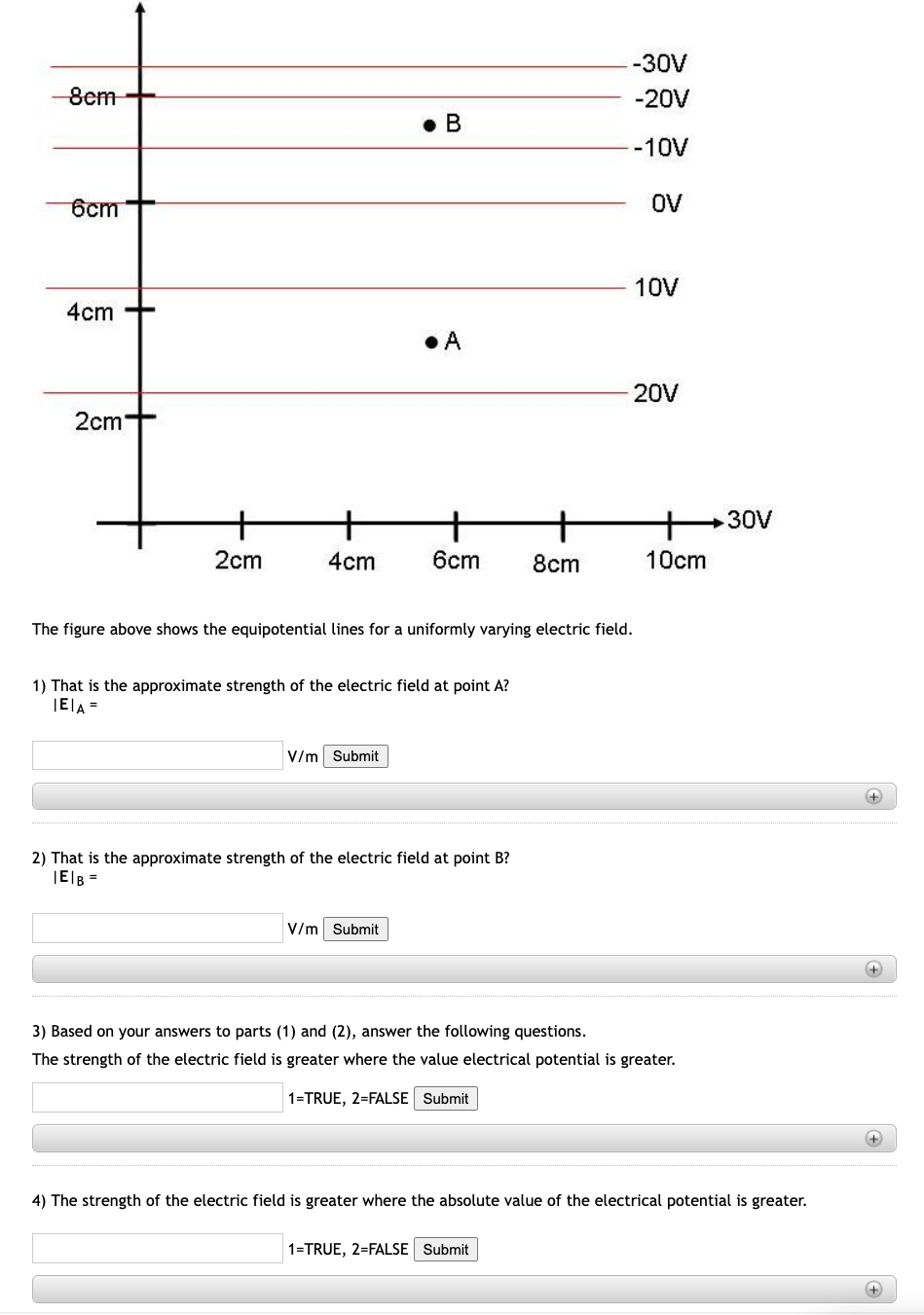 8em 6cm 4cm 2cm 2cm 4cm B V M Submit A 6cm 1 That Is The Approximate Strength Of The Electric Field At Point A E A 1