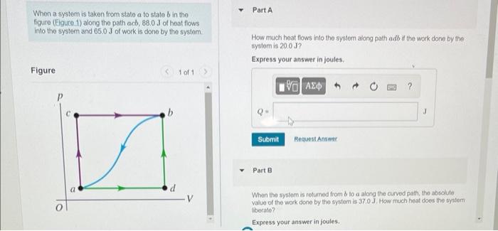 When A System Is Taken From State A To State B In The Figure Eigure 1 Along The Path Acb 88 0 J Of Heat Flows Into Th 1