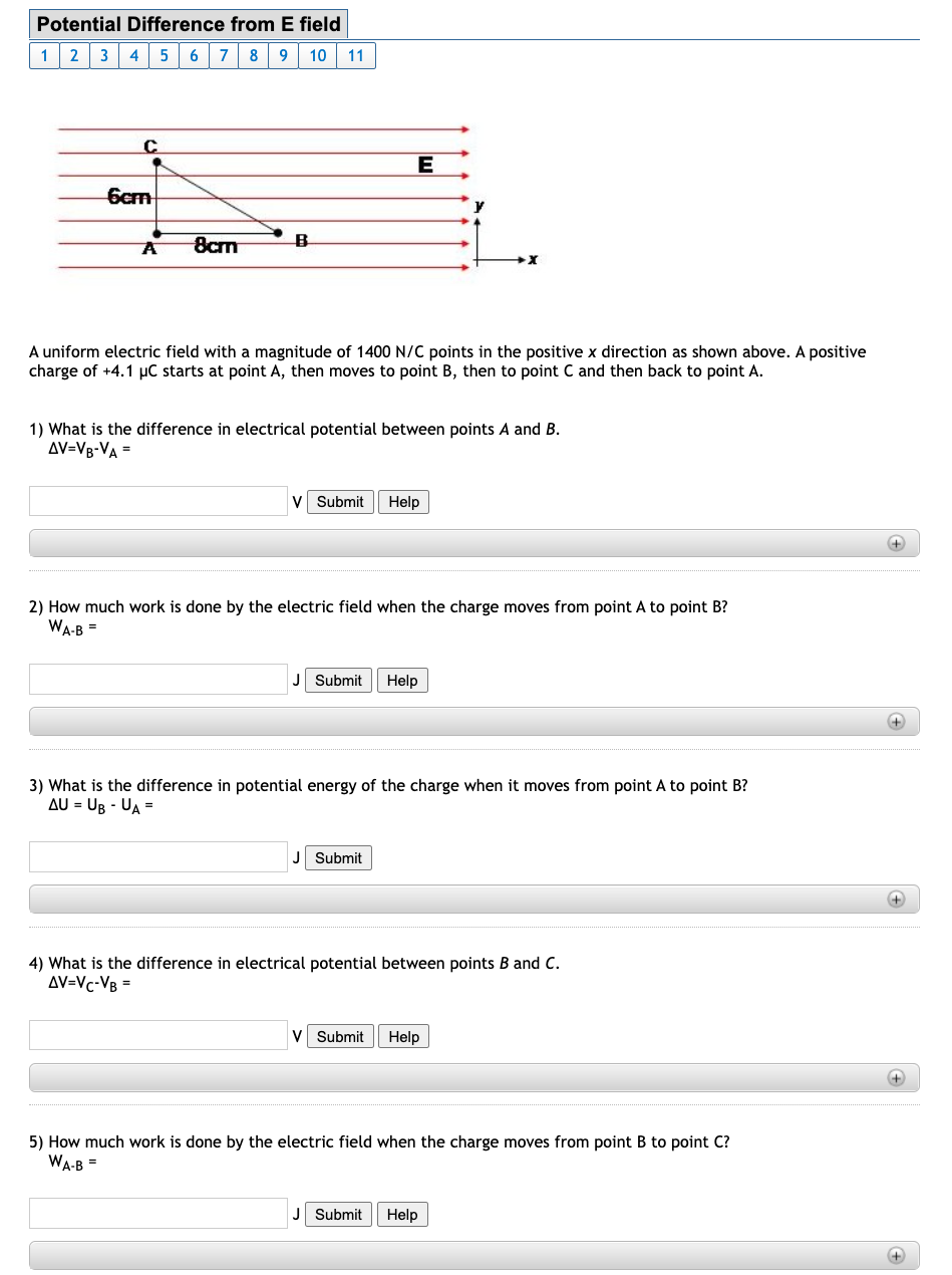 Potential Difference From E Field 1 2 3 4 5 6 7 8 9 10 11 C 6cm 8cm B E A Uniform Electric Field With A Magnitude Of 140 1