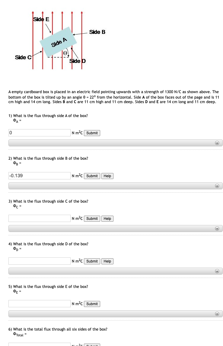 Side C 0 Side E Side A Side D A Empty Cardboard Box Is Placed In An Electric Field Pointing Upwards With A Strength Of 1 1