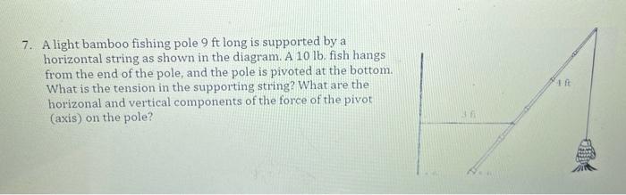 7 A Light Bamboo Fishing Pole 9 Ft Long Is Supported By A Horizontal String As Shown In The Diagram A 10 Lb Fish Hang 1
