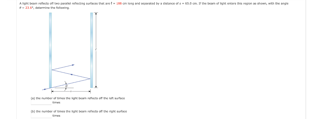 A Light Beam Reflects Off Two Parallel Reflecting Surfaces That Are L 188 Cm Long And Separated By A Distance Of S 6 1