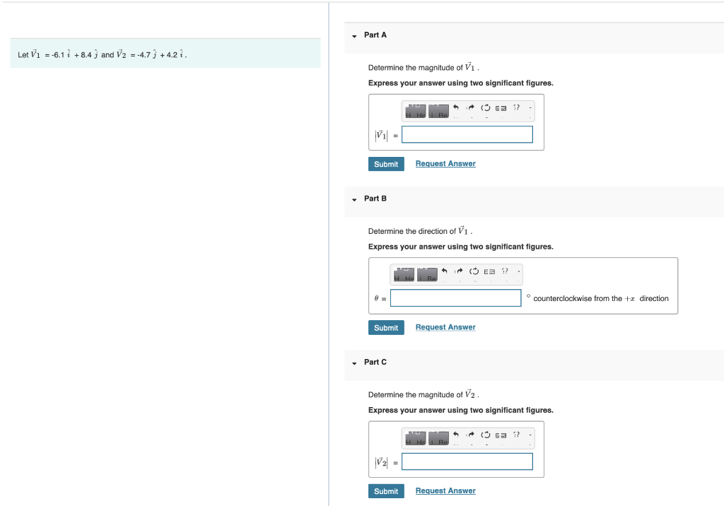 Let V1 6 1 8 43 And V2 4 73 4 2 1 Part A Determine The Magnitude Of V1 Express Your Answer Using Two Signific 1