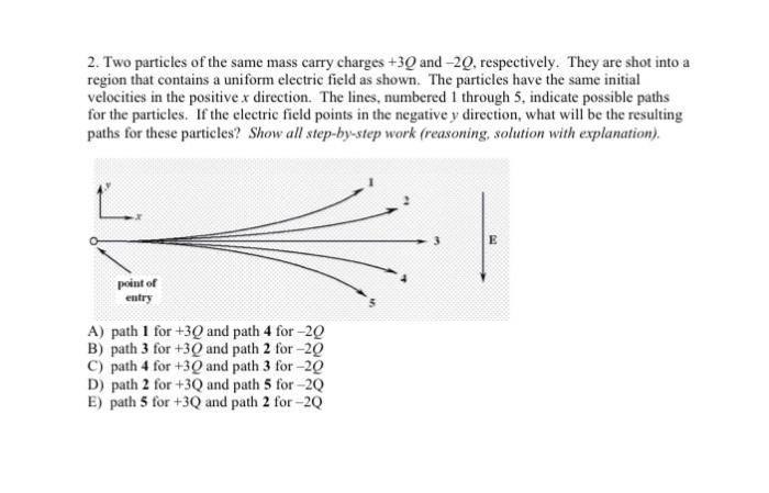 2 Two Particles Of The Same Mass Carry Charges 30 And 20 Respectively They Are Shot Into A Region That Contains A U 1