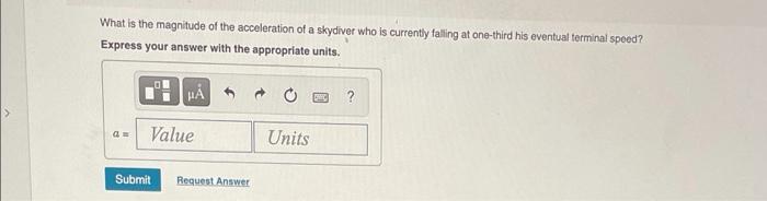 What Is The Magnitude Of The Acceleration Of A Skydiver Who Is Currently Falling At One Third His Eventual Terminal Spee 1