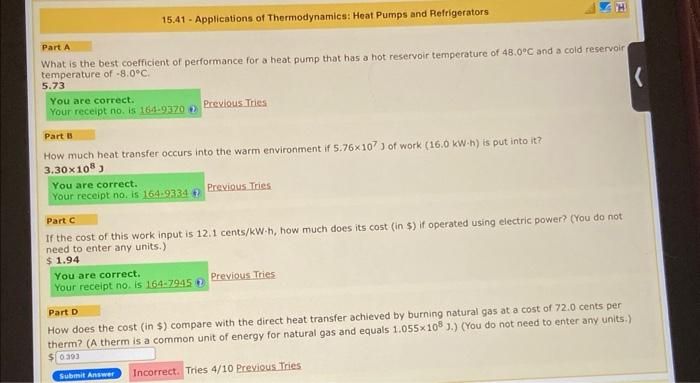 15 41 Applications Of Thermodynamics Heat Pumps And Refrigerators Part A What Is The Best Coefficient Of Performance F 1