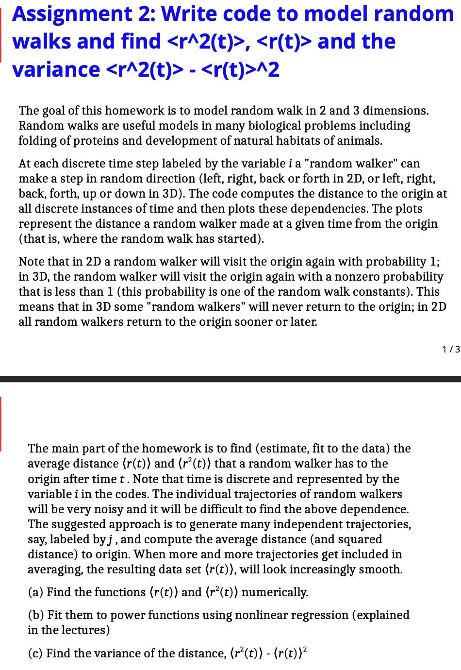 Assignment 2 Write Code To Model Random Walks And Find R 2 T R T And The Variance R 2 T R T 2 The Goal O 1