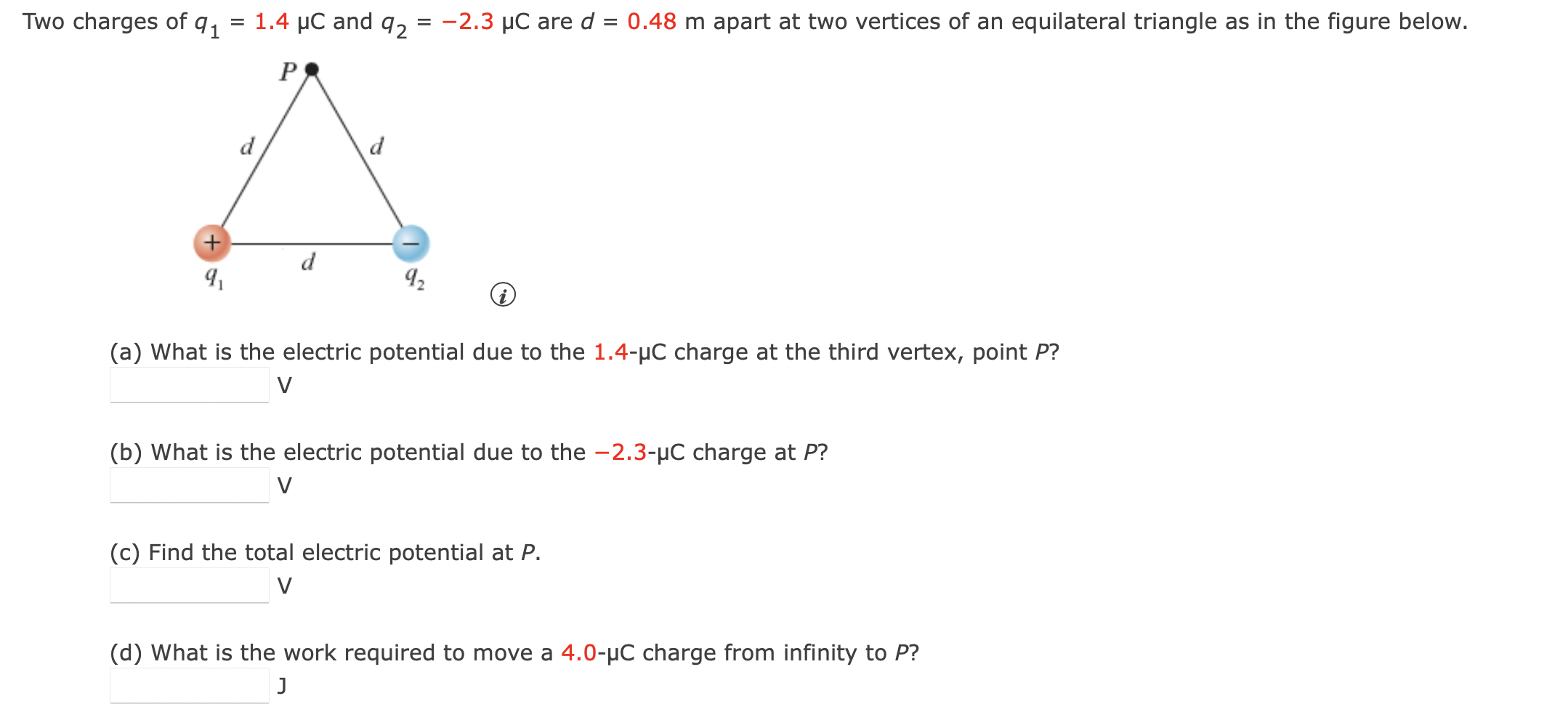 Two Charges Of 91 1 4 Uc And 92 P 9 D D D 2 3 Uc Are D 0 48 M Apart At Two Vertices Of An Equilateral Triangle 1